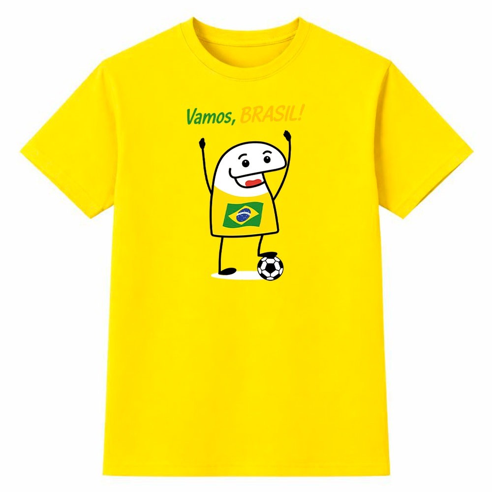 Camiseta Masculina 100% Algodão Camisa Vamos Brasil Copa do Mundo Mascote Futebol Torcida 