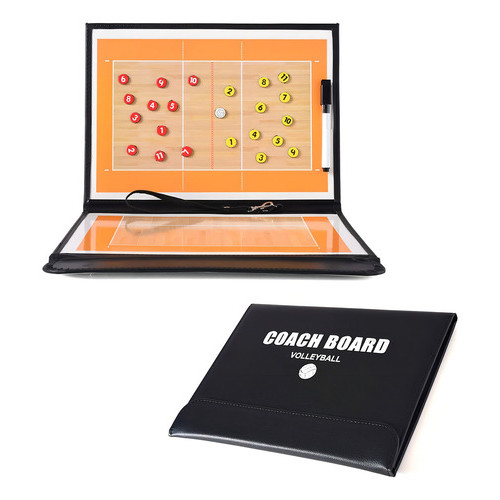 Prancheta Volei Tatica Magnetica Portatil Treinador Tecnico Cor Preto de couro dobrável