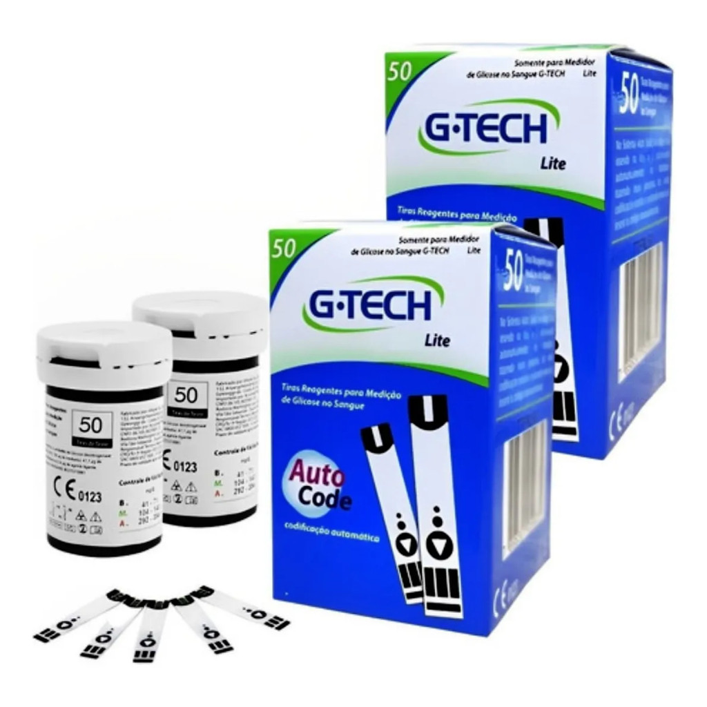 Kit 100 Tiras Reagentes G-Tech Lite para Medição Glicemia/Diabetes em Oferta na Shopee