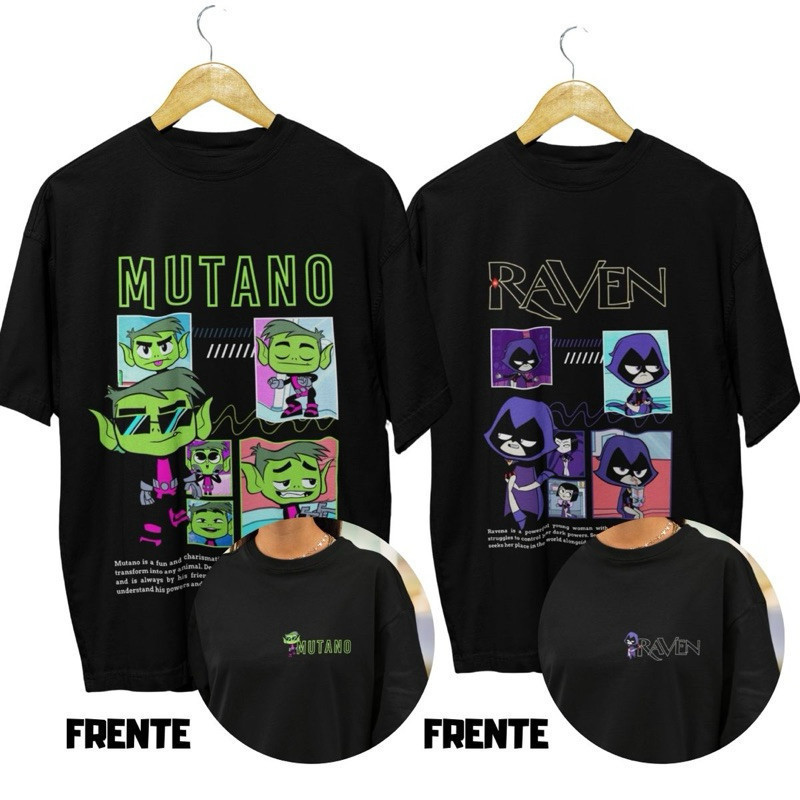 Camiseta Casal Ravena e Mutano Jovens Titans Kit 2 Camisa 100% Algodão Blusa Feminina Masculina Premium Envio K N STORE