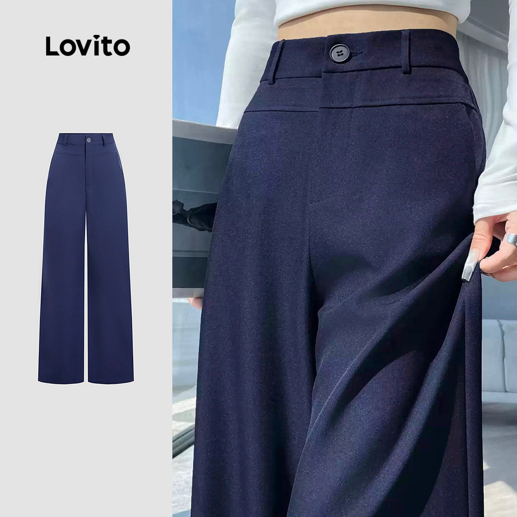 Lovito  Calça Casual Simples Primavera/verão Calça Azul-marinho para Mulheres L172ED075 em Oferta na Shopee