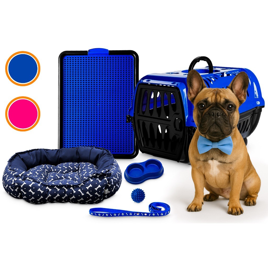 Kit Cachorro Gato Completo Caminha Comedouro Bebedouro Tapete Sanitário Caixa de Transporte