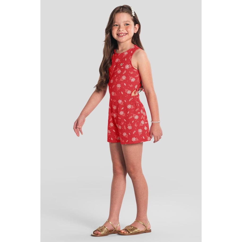 Macaquinho infantil menina florido em cotton Brandili