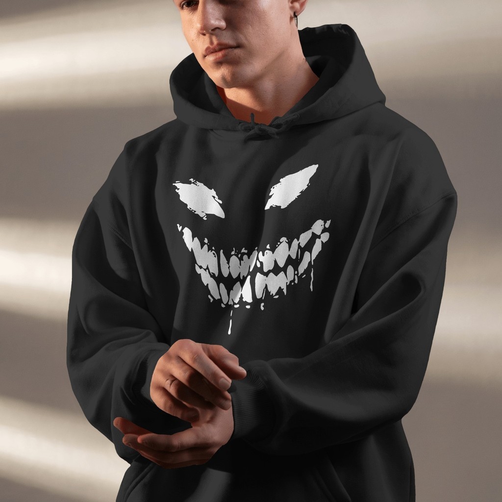 Moletom Canguru Estampado Flanelado Blusa de Frio Moletom Masculino Streetwear Abstrato Dark Sorriso