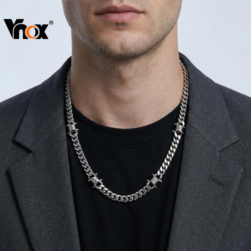 Colar De Corrente Cubana De Espinho De Aço Inoxidável Da Moda Vnox Para Homens , Presentes De Joias Uso Diário