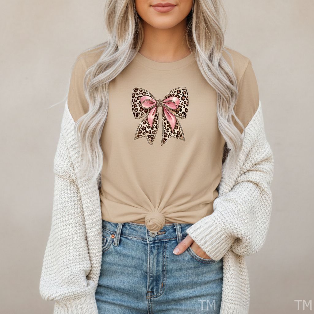Camiseta Feminina Moderna Casual Presente Laço Onça Blusa T-shirt Para Mulher