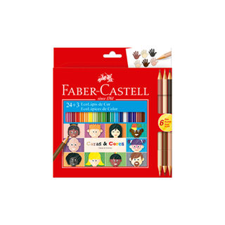 Lápis de Cor Faber-Castell Caras & Cores 24 Cores e 3 Tons de Pele em Oferta na Shopee