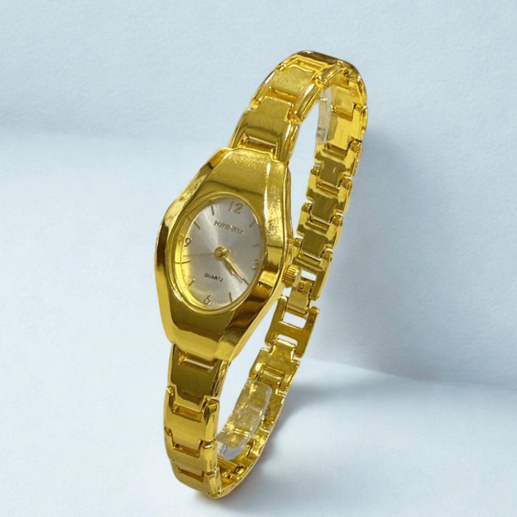 Relógio Feminino Potenzia Dourado Quartz Pulseira Metálica Analógico Elegante Mostrador Branco ou Preto
