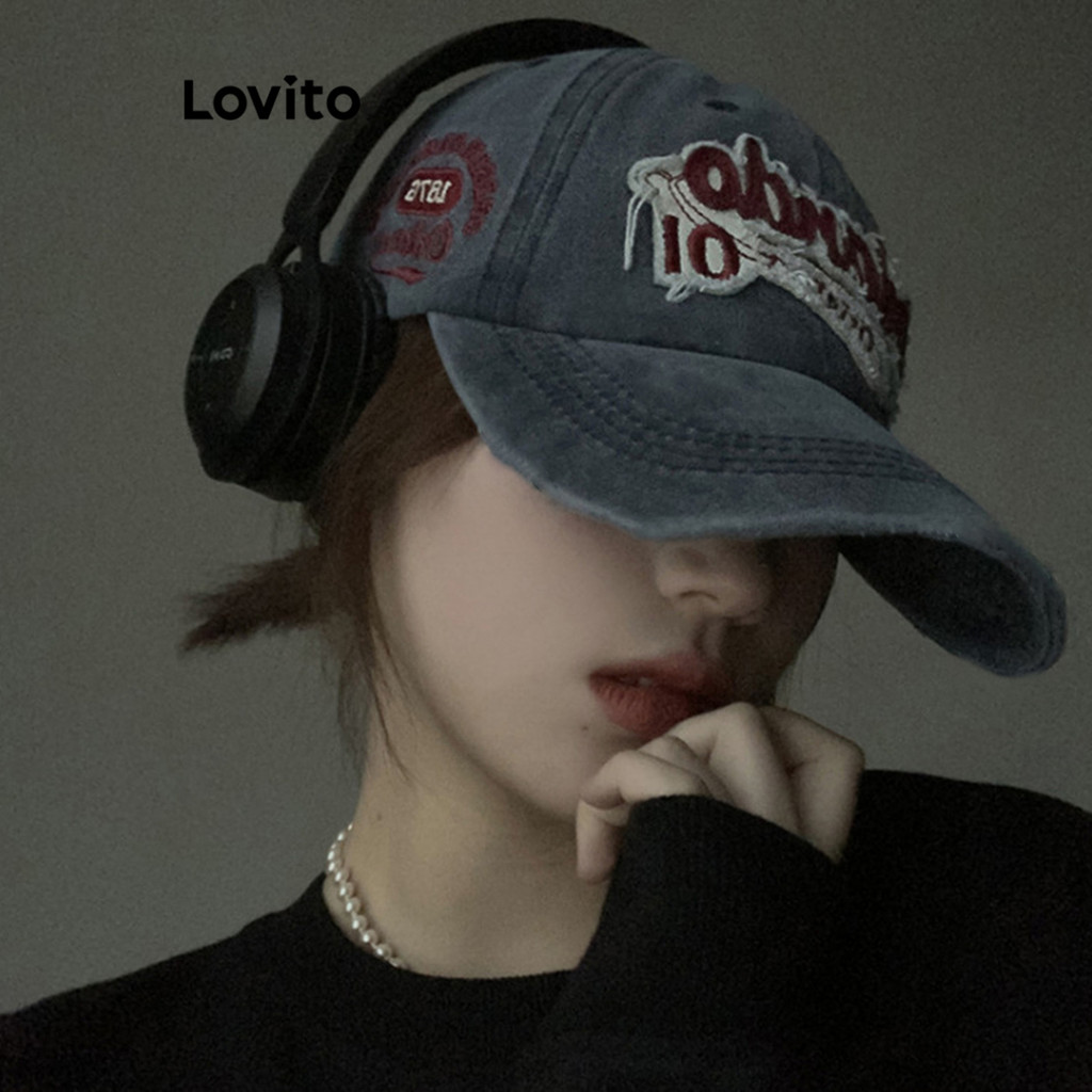 Lovito Chapéu Casual Com Letras Lavadas Americanas Retrô Com Buracos Desgastados Chapéus Y2K Para Mulheres LFA12557 em Oferta na Shopee