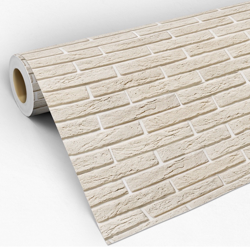 Papel de Parede Ads. Tijolo Bege Quadriculado 3D Lavável 3 M