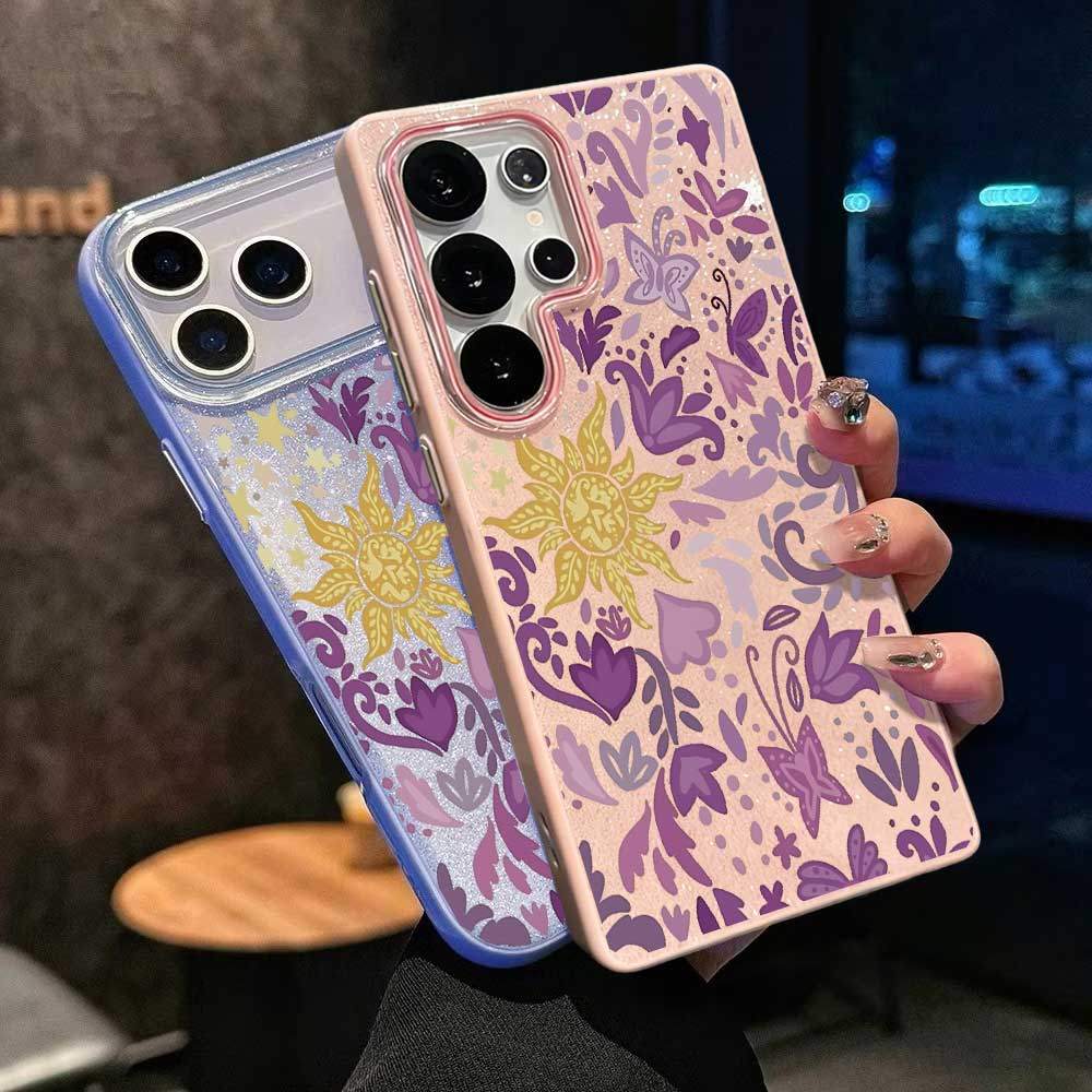 Caso Glitter Para Samsung A17 A07 A06 A15 A16 A14 A13 A12 A32 A56 A36 A55 A54 A23 S26 S25 Ajisai Flor Luxo Capa Macia CH