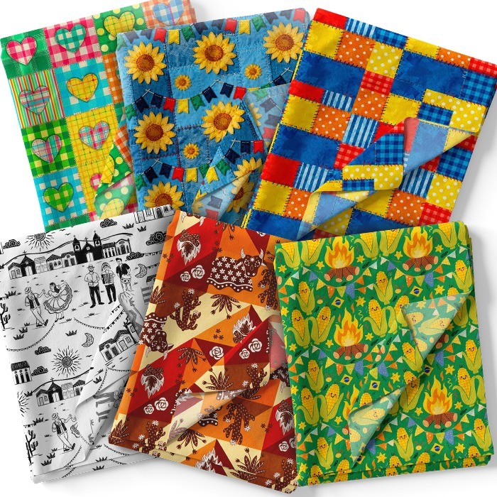 Tecido Tricoline Estampas Juninas 0,50x1,50 Algodão Costura Patchwork Artesanato Panos Decoração