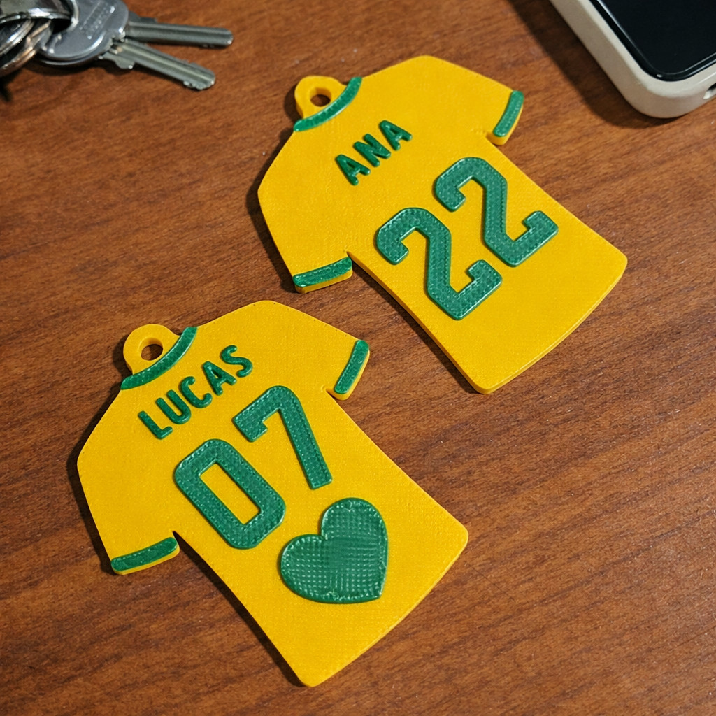 Kit 2 Chaveiros Personalizados Camisa Brasil Nome E Número Impressão 3D Lembrancinha Futebol Copa Do Mundo