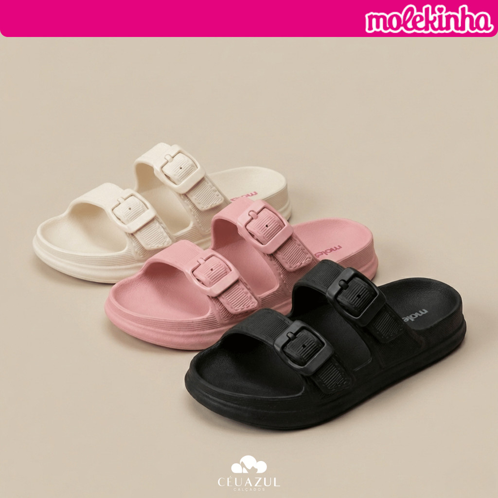 Chinelo Infantil Molekinha Slide EVA Menina Duas Fivelas Conforto Original
