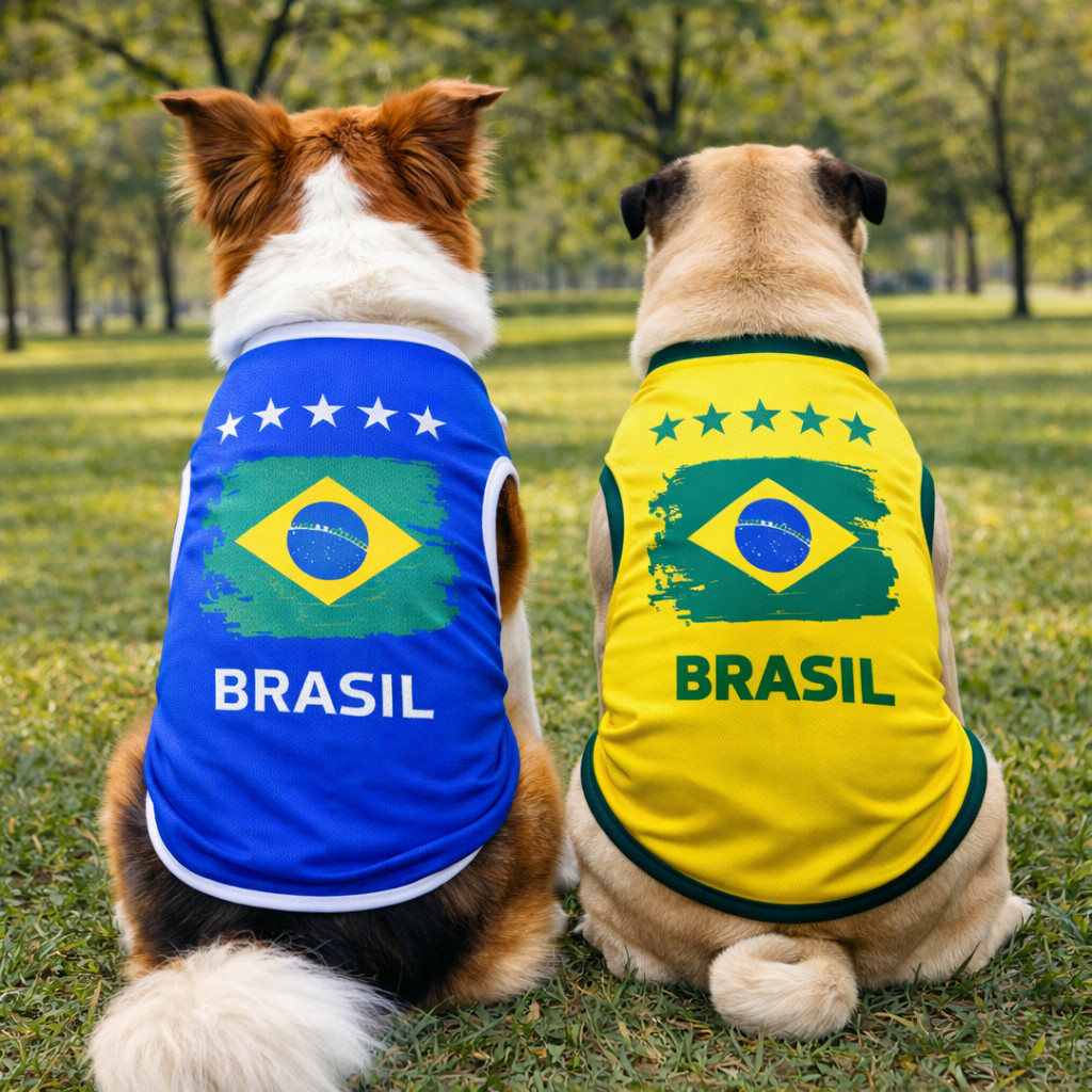 Roupa Camiseta Regata Brasil para Pet Cachorro Gato Futebol Time Copa Azul Amarela Confortável em Oferta na Shopee