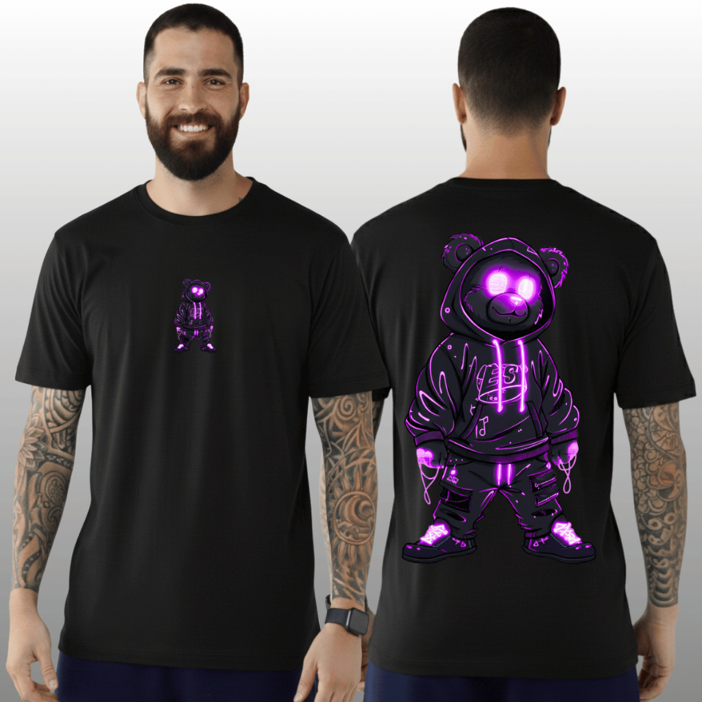 Camiseta, Over Camiseta Masculina Camisa 100% Algodão Streetwear Long Line Estampa Bear Top Street Casual Premium Street