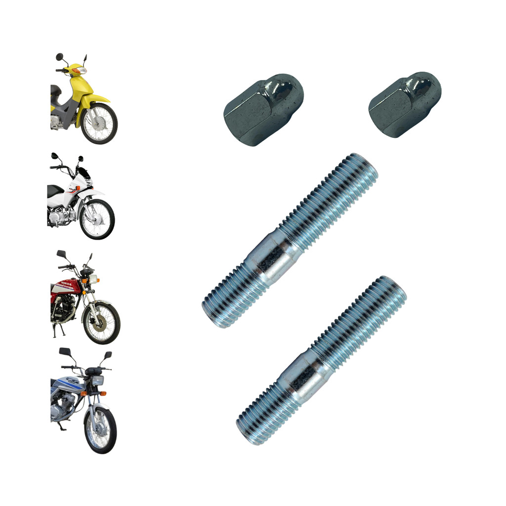 Kit 2 Prisioneiro + 2 Porca Cega 6mm Ecapamento CG Today ML125 Biz100 Pop100
