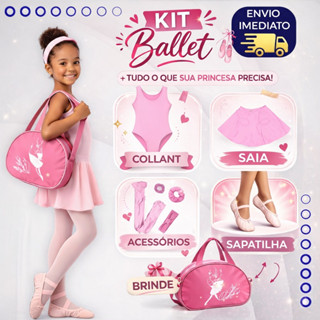 Kit Ballet Feminino Rosa 7 Peças Uniforme Infantil Completo+ Bolsa Brinde 2 a 12 Anos em Oferta na Shopee