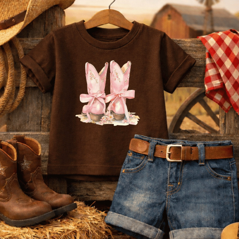 Camiseta Infantil Feminina 100% Algodão Moda Country Boiadeira Estampa em DTF Confortável Fofa Rosa