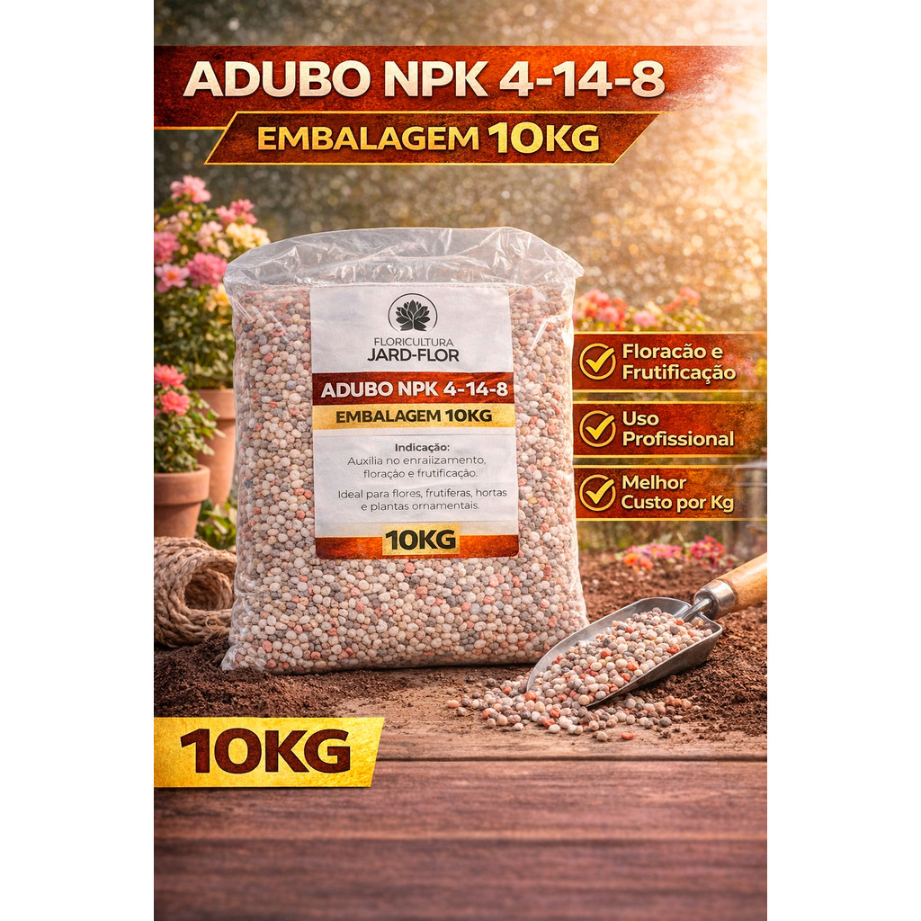 Adubo NPK 4-14-8 10kg para Floração e Frutificação Uso Profissional Alto Rendimento em Oferta na Shopee