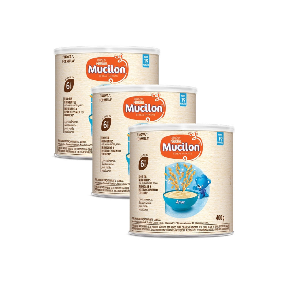 Kit 3 Mucilon Arroz Cereal Infantil Lata 400g em Oferta na Shopee