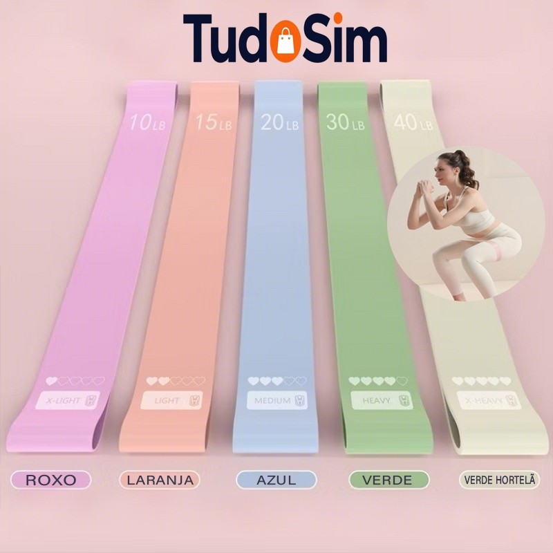 Kit 5/10 Faixas Elásticas Para Exercícios Multifuncional Exercício Treino Em Casa 5 Níveis Yoga Fisioterapia e Treino