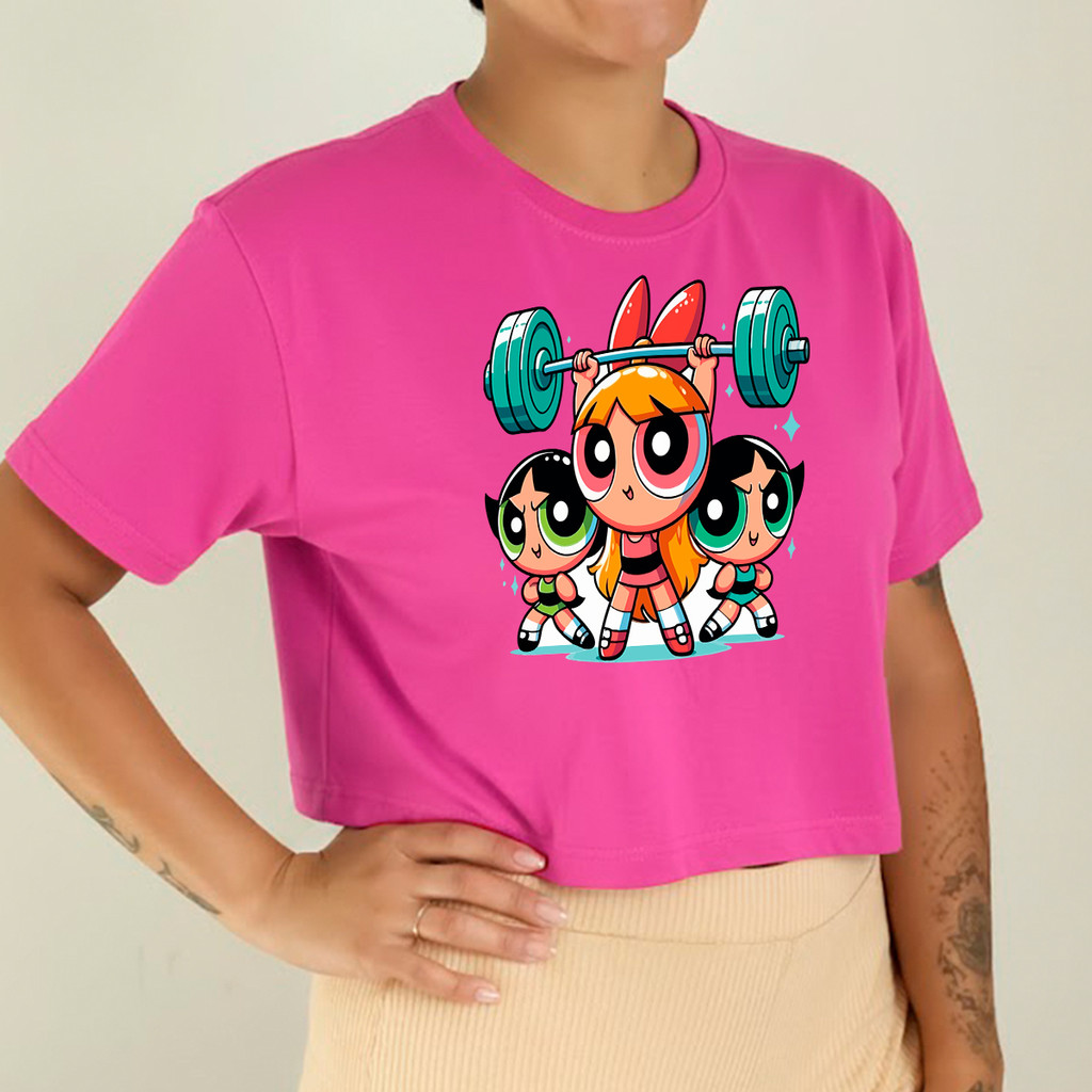 Cropped Academia Gym Fitness T-shirt Meninas Super Poderosas Treino Streetwear