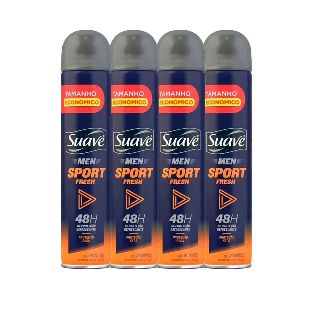 Kit Desodorante Aerosol Suave Men Sport Fresh 200ml - 4 Unidades em Oferta na Shopee