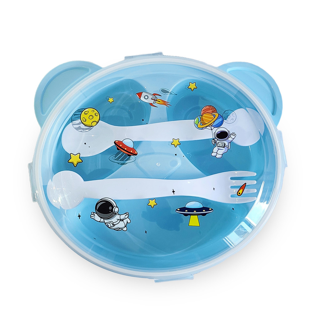 Marmita Infantil Redonda 3 Divisórias com Garfo e Colher Escolar Com Trava de Segurança em Oferta na Shopee
