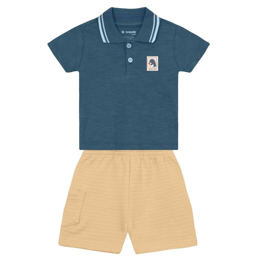 Conjunto polo bebê menino de pinguim Brandili Baby
