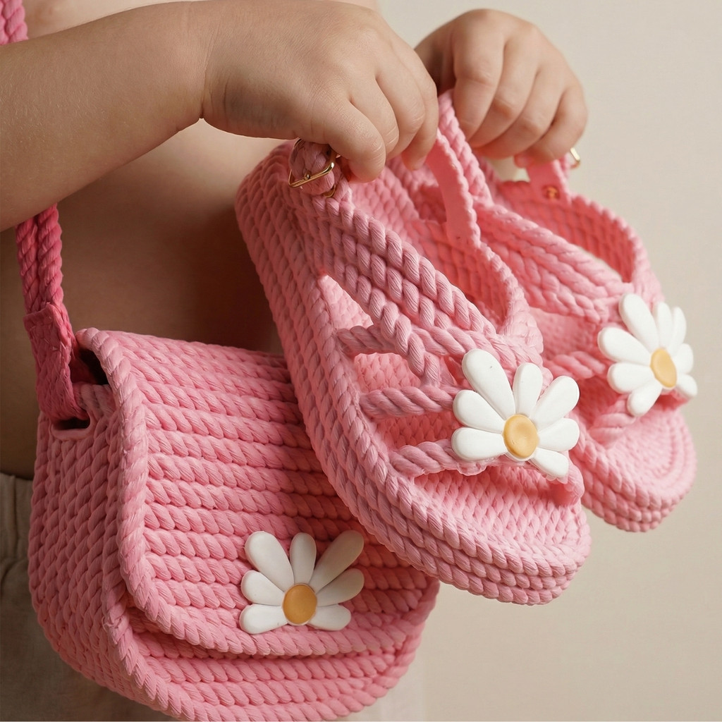 Kit Papete Infantil Menina Macia e Antiderrapante com Trança Margarida + Bolsa em Oferta na Shopee