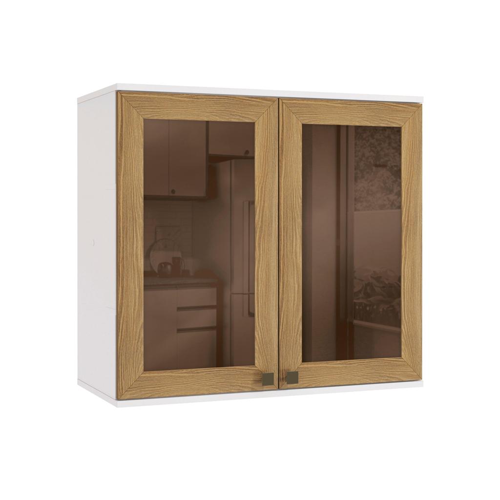 Armário Aéreo Celeste Kappesberg 100% MDF 2 Portas com Vidro Branco/Nogueira 80cm em Oferta na Shopee