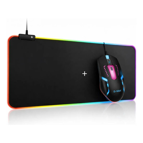Kit Mouse Pad RGB Com Led B-max 3600 Dpi + Mouse Gamer B-max Rgb Preto Para Pc Jogos