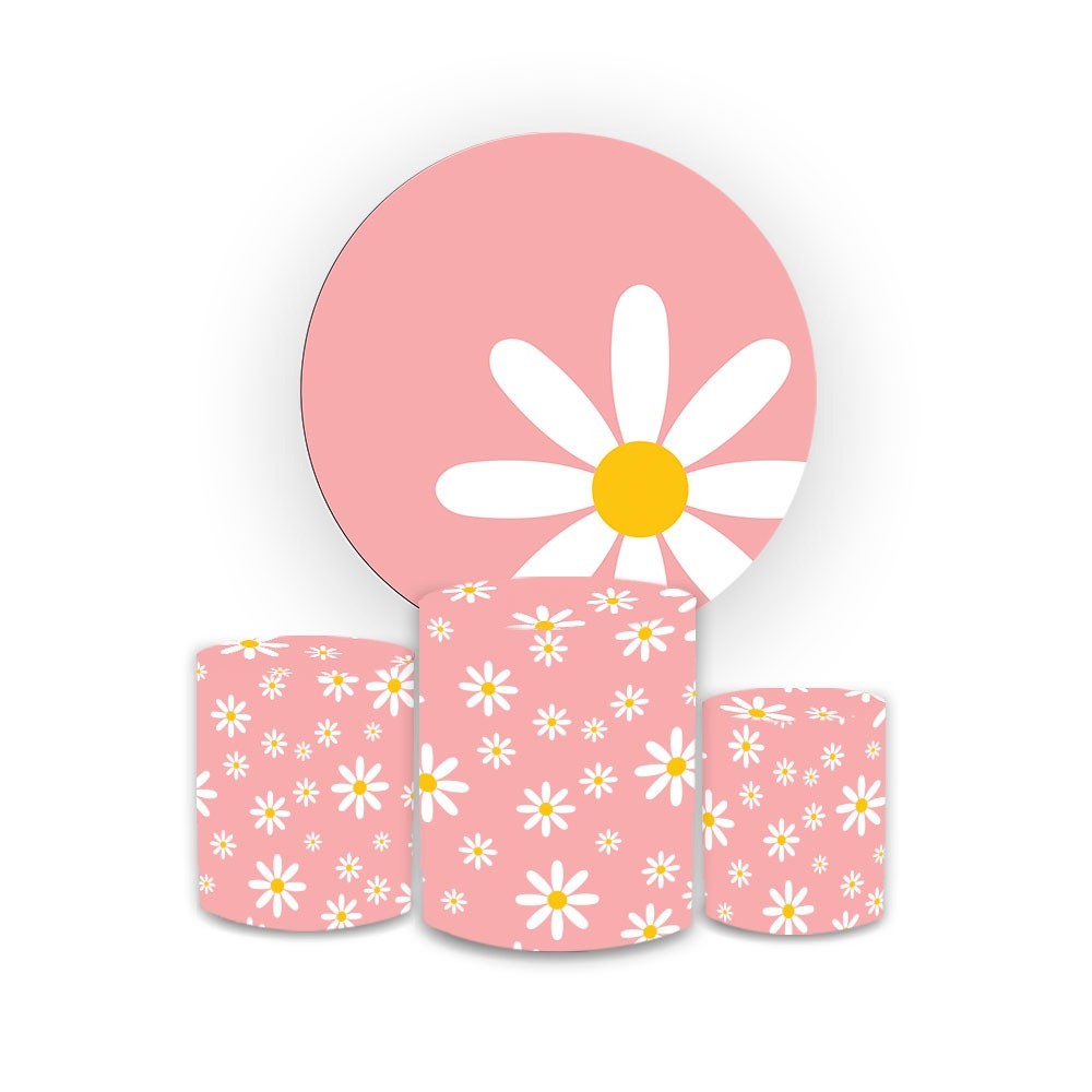 Kit Painel Redondo Sublimado + Trio De Capas Cilindros Veste Facil Tema Flores | Envio Rapido
