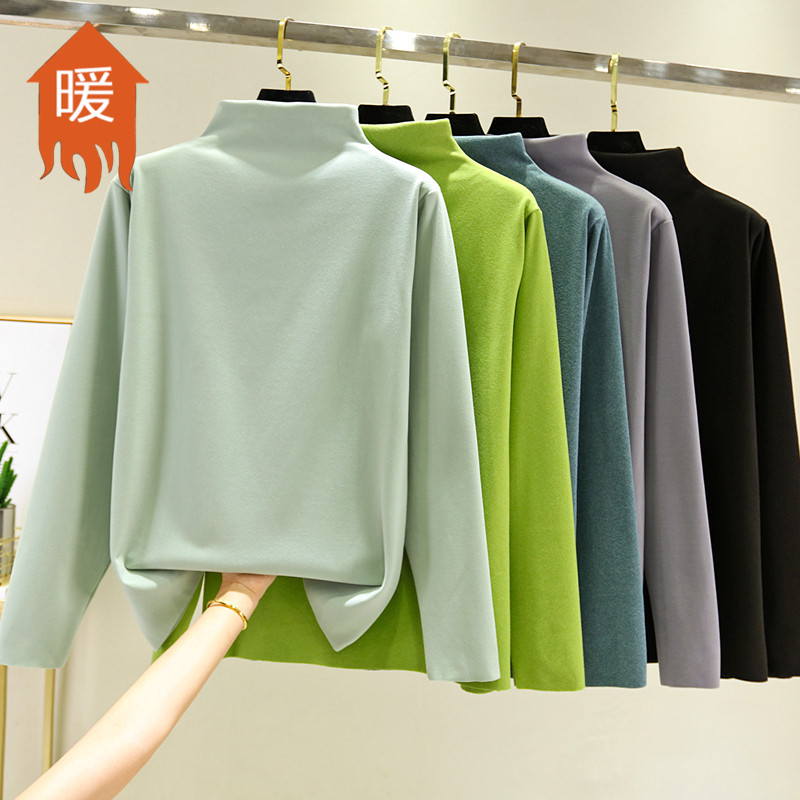 Camiseta interna de lã dupla face com gola meia alta Slim-Fit Camisa de fundo de lã alemã feminina outono inverno forro 