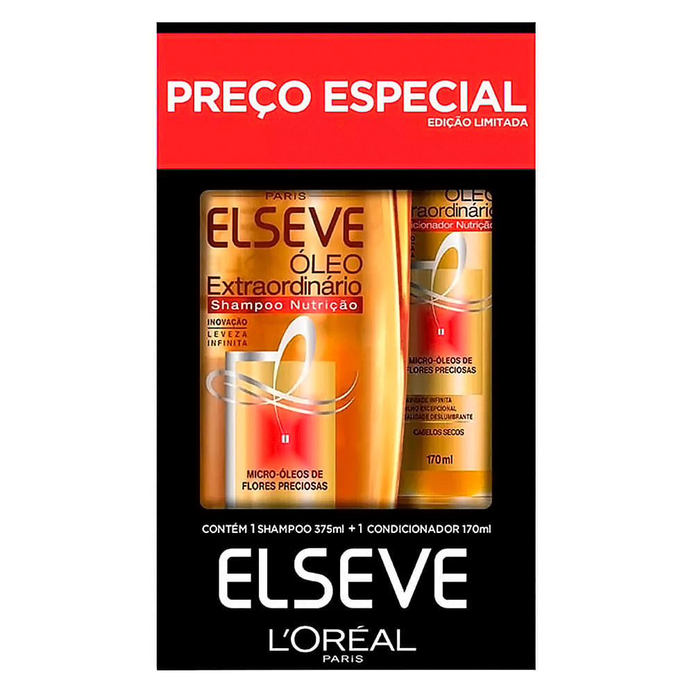 Elseve Óleo Extraordinário Nutrição Shampoo 375ml e Condicionador 70ml Preço Especial Edição Limitada em Oferta na Shopee