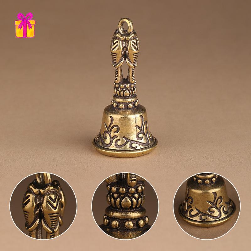 Imagem [INTH] Sino De Bronze Tibetano Antigo Pingente De Árvore De Natal Artesanato Em Latão Mágico Vento Shui Feng Sinos Para 