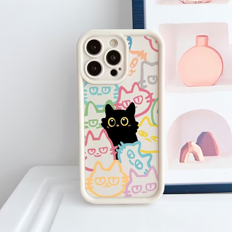 Capinha Capa Para iPhone XR 11 12 13 14 15 16 17 PRO MAX 14 15 16 PLUS Silicone À Prova de Choque gatinho