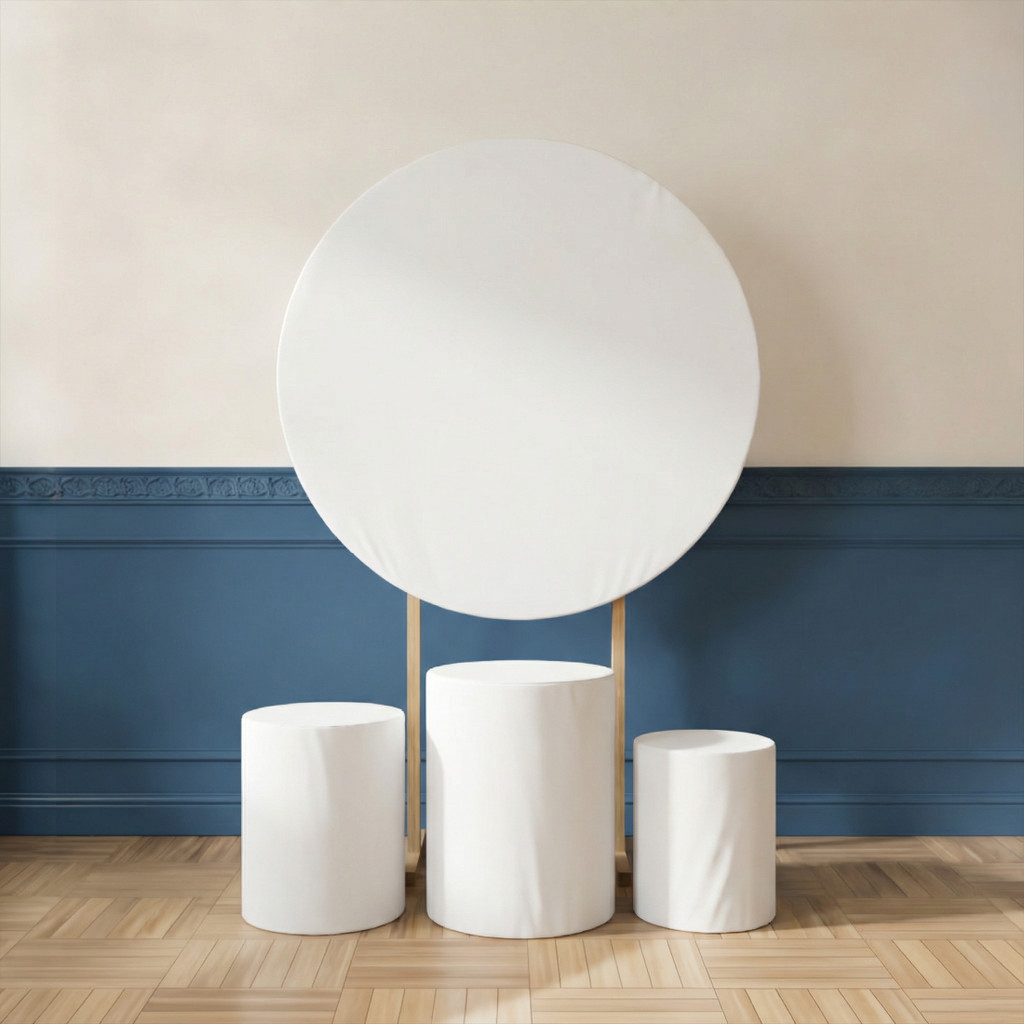 Kit Decoração Branco Profissional – Painel + Trio de Cilindros Helanca | Alta Definição | Tecido Premium | Frete Grátis em Oferta na Shopee