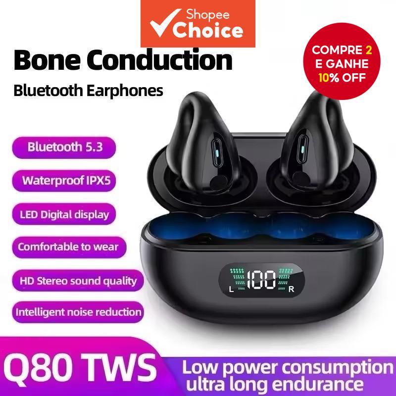  Fones de ouvido Q80 Fones de ouvido sem fio de condução óssea Bluetooth 5.3 Fones de ouvido com design de clipe de
