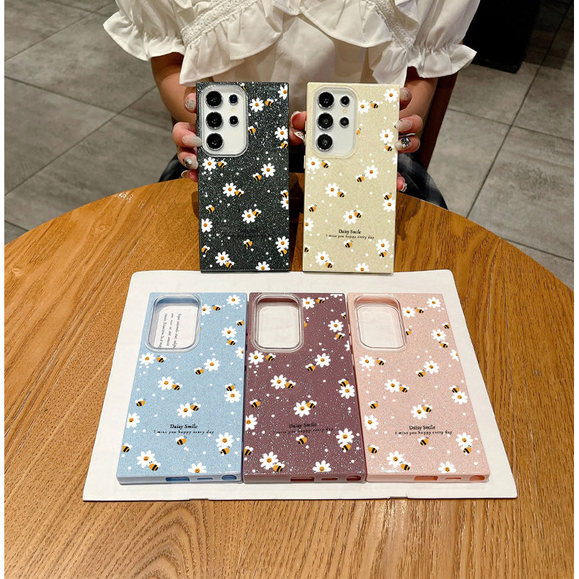 Capa Glitter Para Samsung S26 Ultra S25 S24 S23 Plus S22 S21 S20 A07 A17 A16 A06 A56 Bonito Abelha Margarida Flor Qianmo