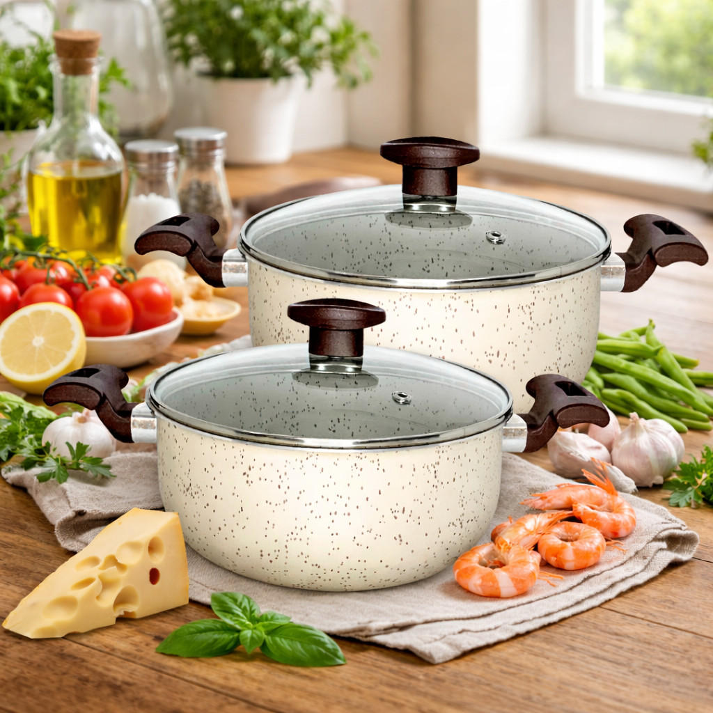 Jogo Caçarolas Panelas 24 22 Antiaderente Marfim Tampa Vidro em Oferta na Shopee