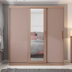 Guarda Roupa Casal Paris com Espelho 3 Portas de Correr e 2 Gavetas Bartira