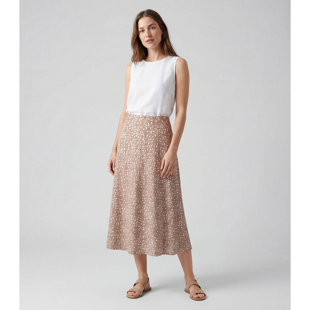 Saia Midi Com Recorte Nas Costas Infinita Cor Marrom em Oferta na Shopee