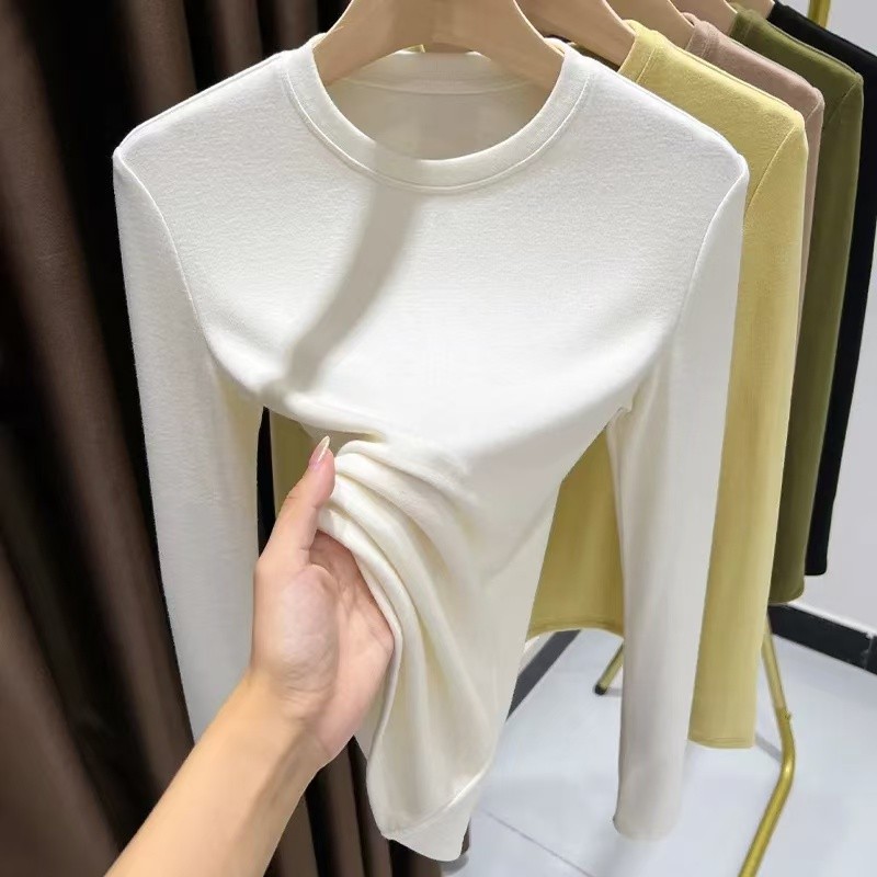 Elegante pequeno em torno do pescoço dupla face Cashmere camisa de fundo feminino outono inverno interior de manga compr