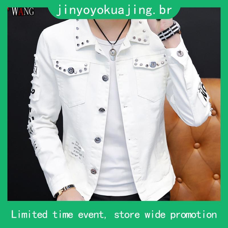 2024 Personalidade Casaco De Jeans Coreano Estilo Masculino Com Rasgos
