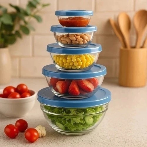 Conjunto 5 Potes de Vidro Com Tampa - Sortido Café Açúcar Mantimentos Despensa Borossilicato Inox Vedação Hermético