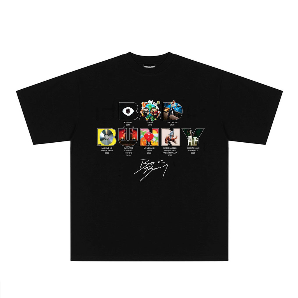 Music.Soul Camiseta Unissex Bad Bunny 说唱周边 Algodão Puro Oversized Gola Pequena Estampada Retrô Estilosa Confortável D...