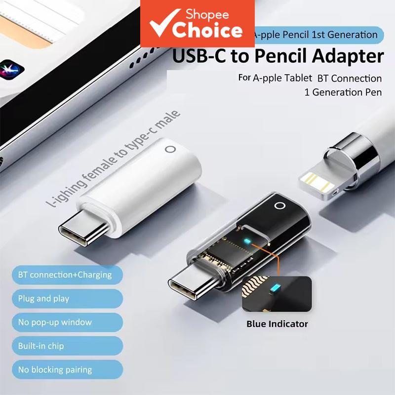  Adaptador de Carregador de Lápis Tipo C para Apple Pencil 1a Geração, Caneta Stylus Compatível com Bluetooth para iPad
