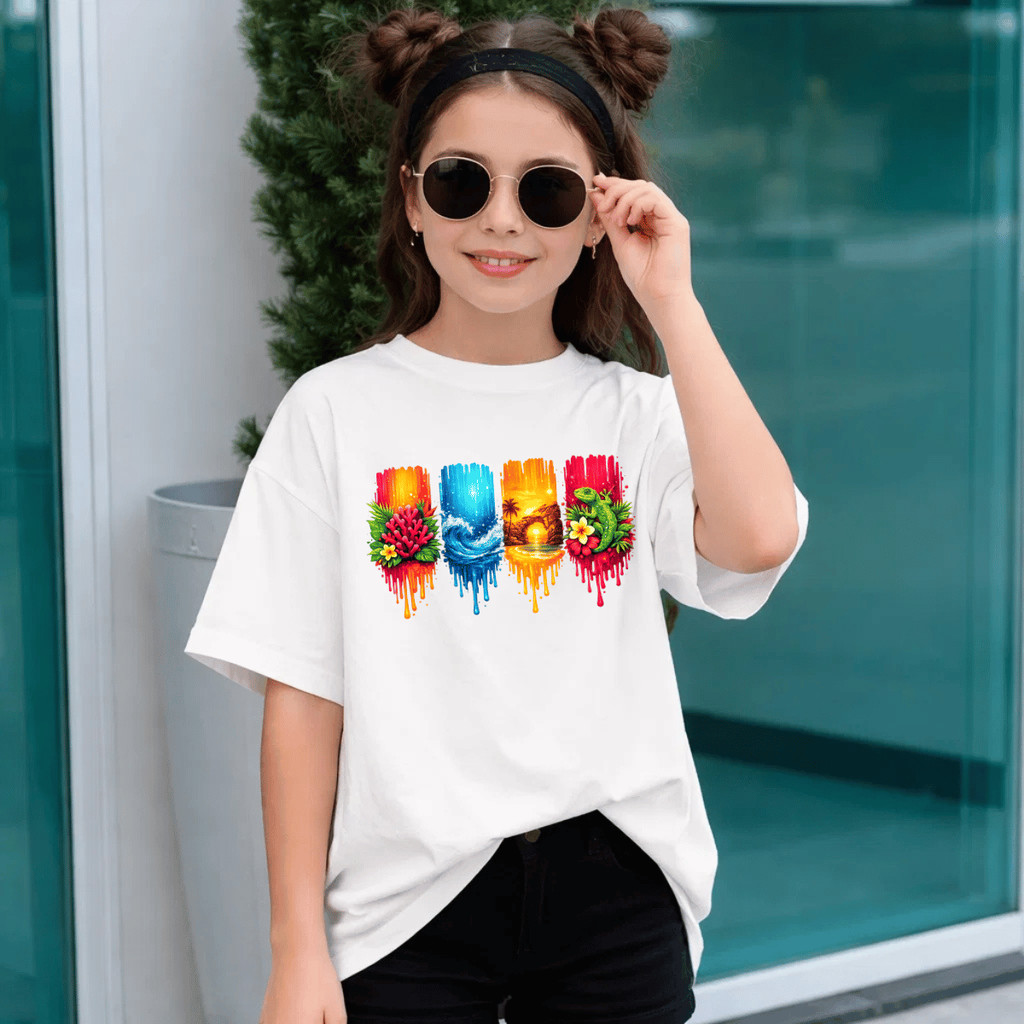 Camiseta Infantil Estampada 4 Estações Criança 100% Básica Manga Curta Unissex Masculina e Feminino Básica